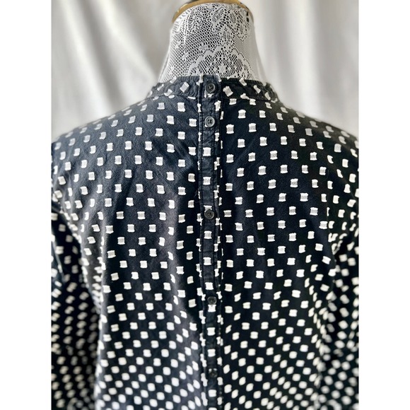 LOFT Petite Black and White Textured Ruffle Sleeve Cotton Blouse - Picture 4 of 7